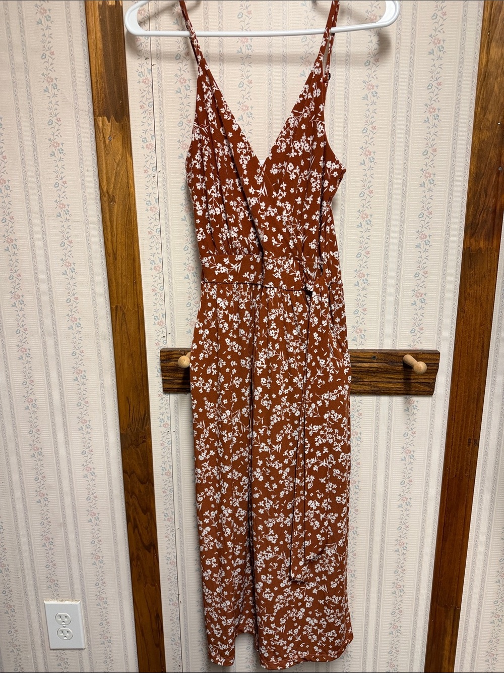 Kaileigh Rust Floral Wrap Jumpsuit